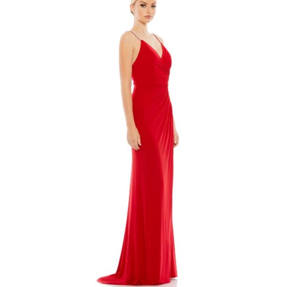 New! IEENA Mac Duggal 26695 Long Spaghetti Strap Gown Red Size 8 26553 - Picture 3 of 16